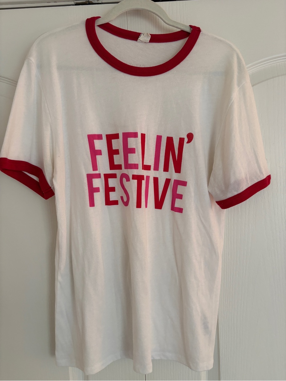Feelin' Festive White & Red Ringer Tee